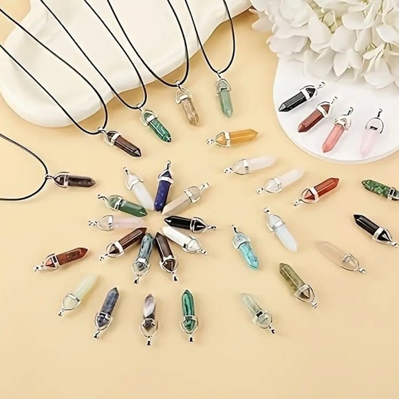 ⭐️ 5 for $25 Hexagonal Crystal Pendant Necklace Black Braided Cord - Picture 6 of 8